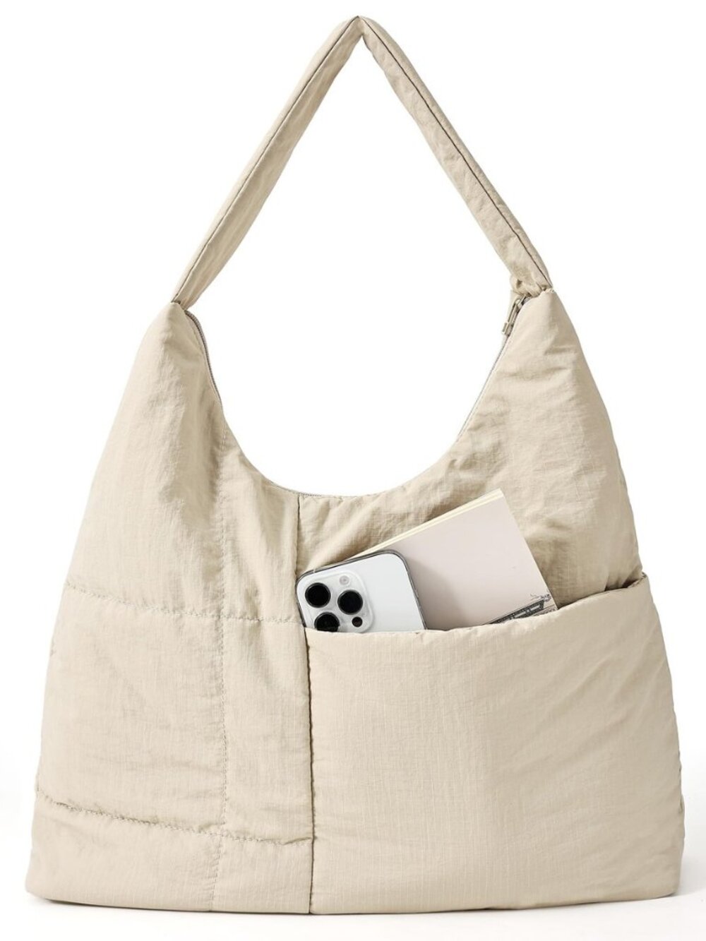 Large Nylon Hobo Bag, Crescent Shoulder Bag, Slouchy Tote Bag for Women